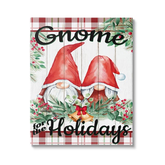 Stupell Industries Gnome For The Holidays Plaid Canvas Wall Art